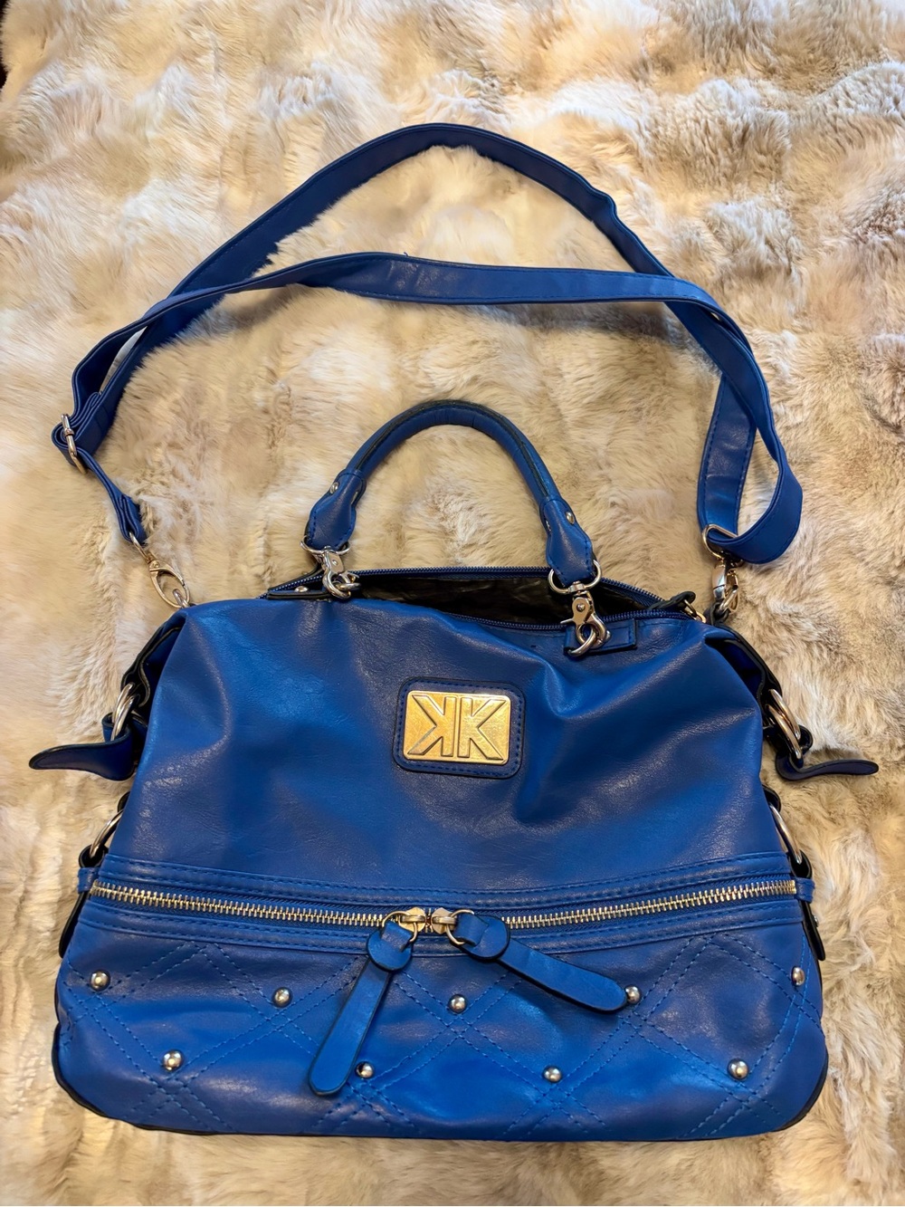 Kardashian Kollection Royal Blue Shoulder Satchel with Gold Logo